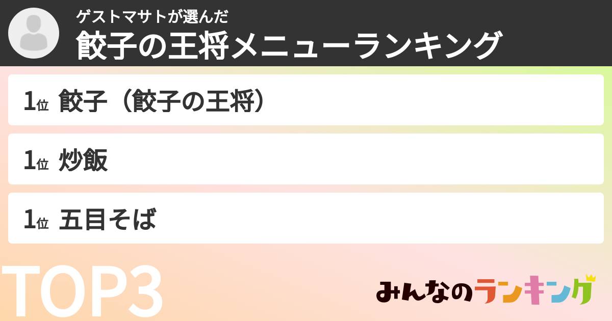 ゲストマサトさんの「餃子の王将メニューランキング」