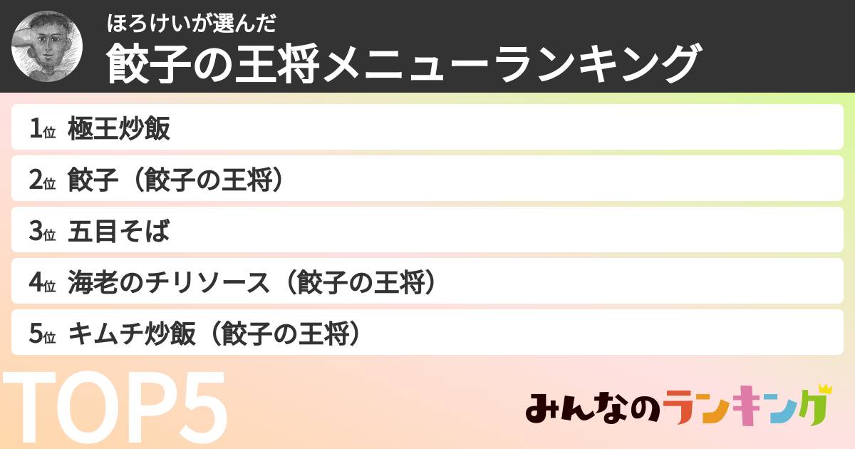 ほろけいさんの「餃子の王将メニューランキング」