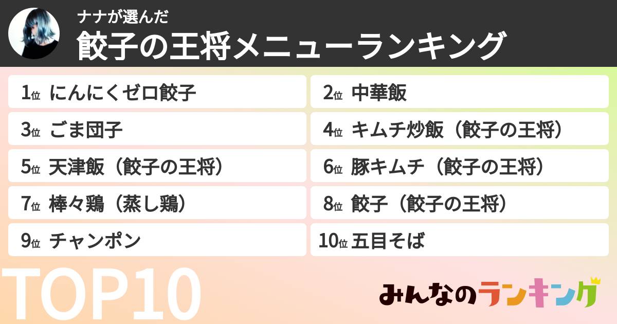 ナナさんの「餃子の王将メニューランキング」