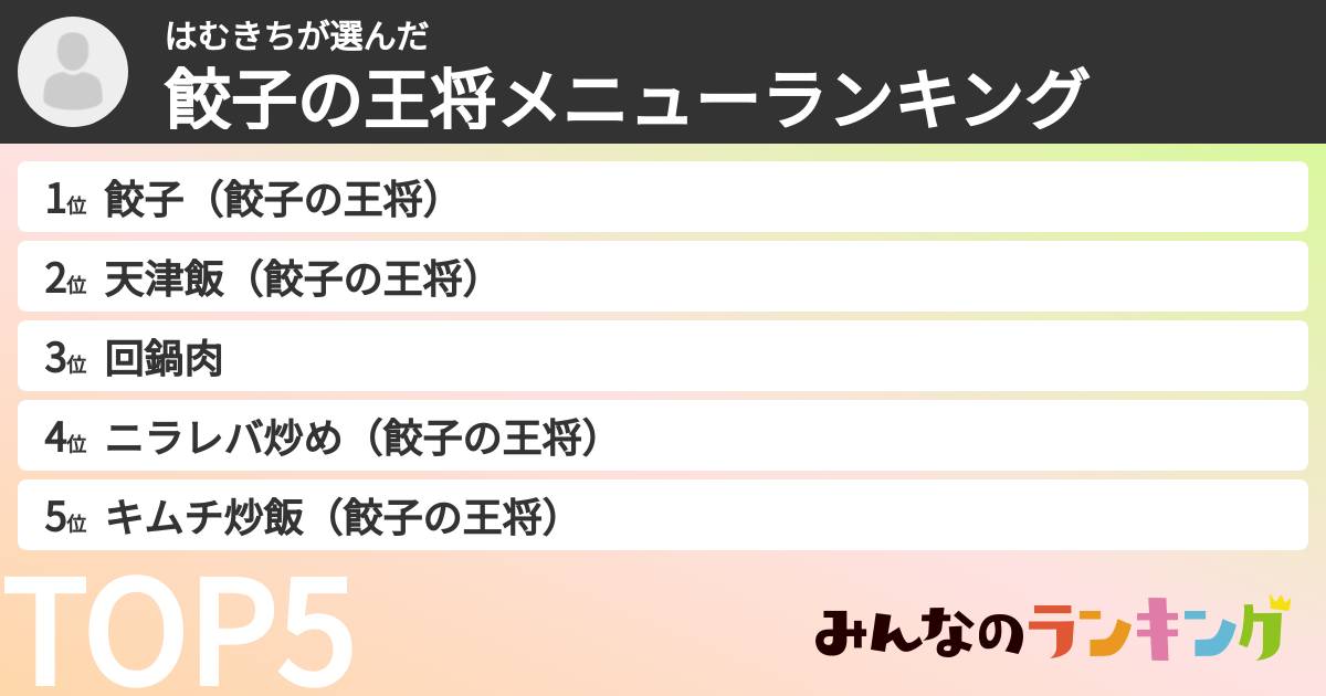 はむきちさんの「餃子の王将メニューランキング」