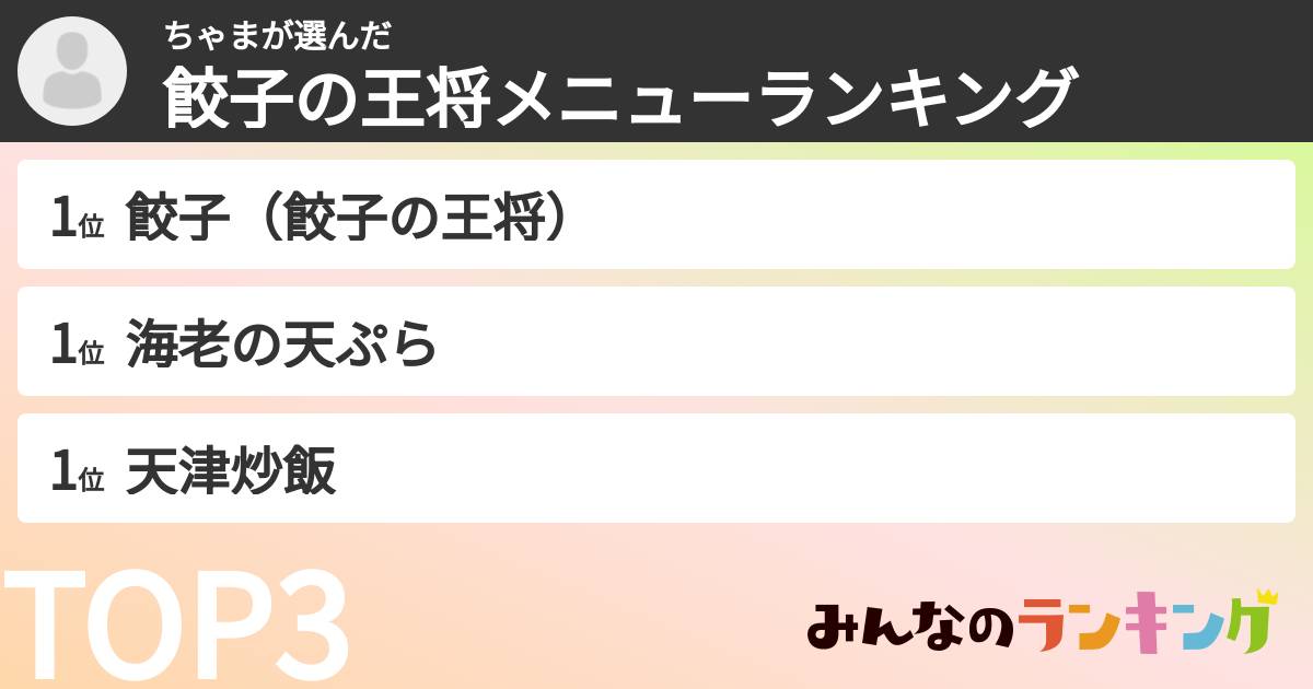 ちゃまさんの「餃子の王将メニューランキング」