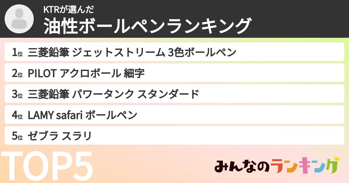 KTRさんの「油性ボールペンランキング」
