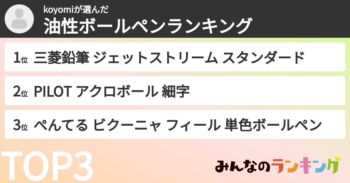 koyomiさんの「油性ボールペンランキング」