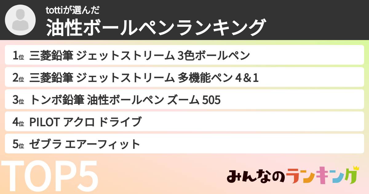 tottiさんの「油性ボールペンランキング」