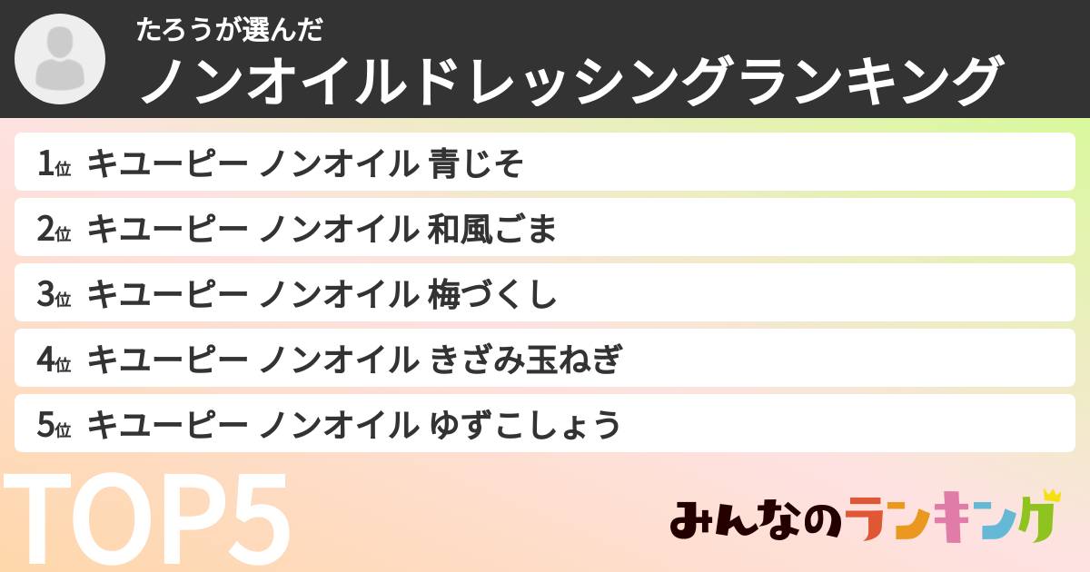 たろうさんの「ノンオイルドレッシングランキング」