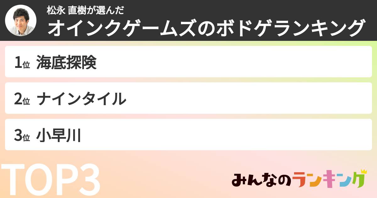 松永 直樹さんの「オインクゲームズのボドゲランキング」