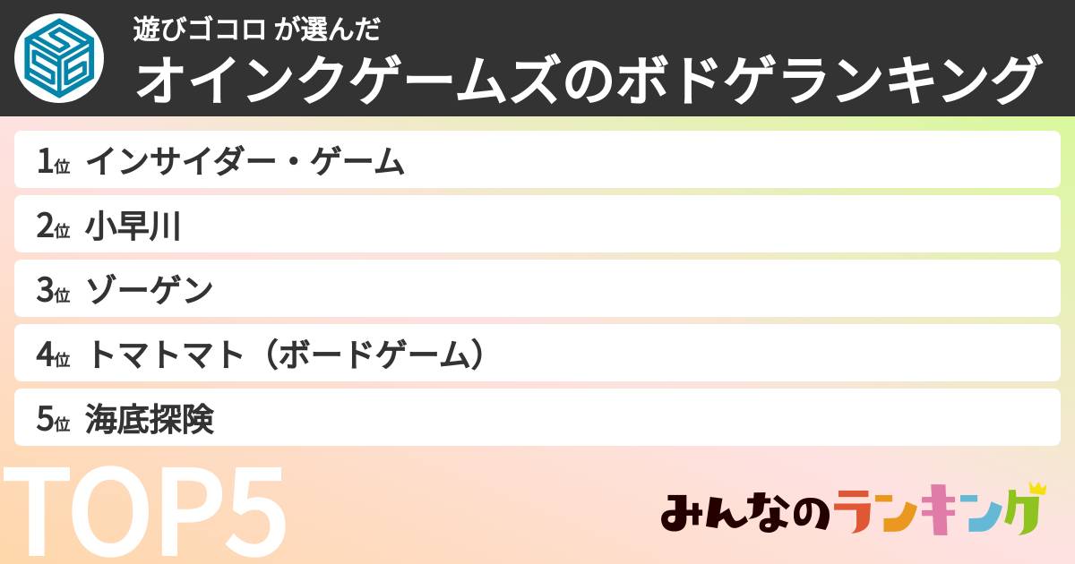 遊びゴコロ さんの「オインクゲームズのボドゲランキング」