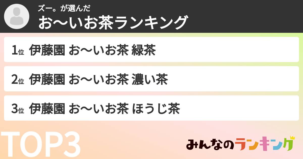 ズー。さんの「お～いお茶ランキング」