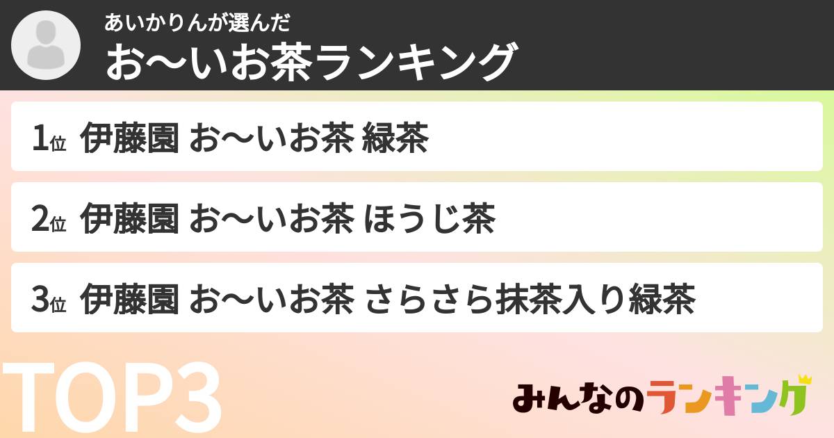 あいかりんさんの「お～いお茶ランキング」