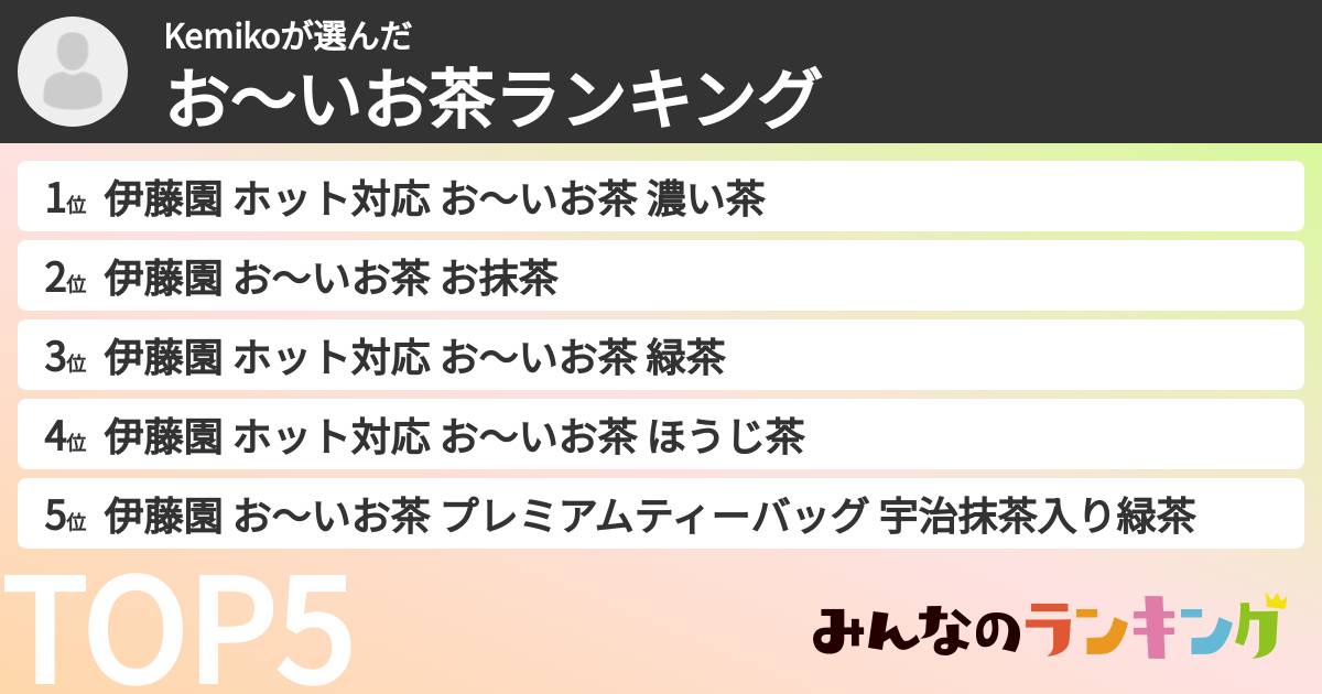 Kemikoさんの「お～いお茶ランキング」