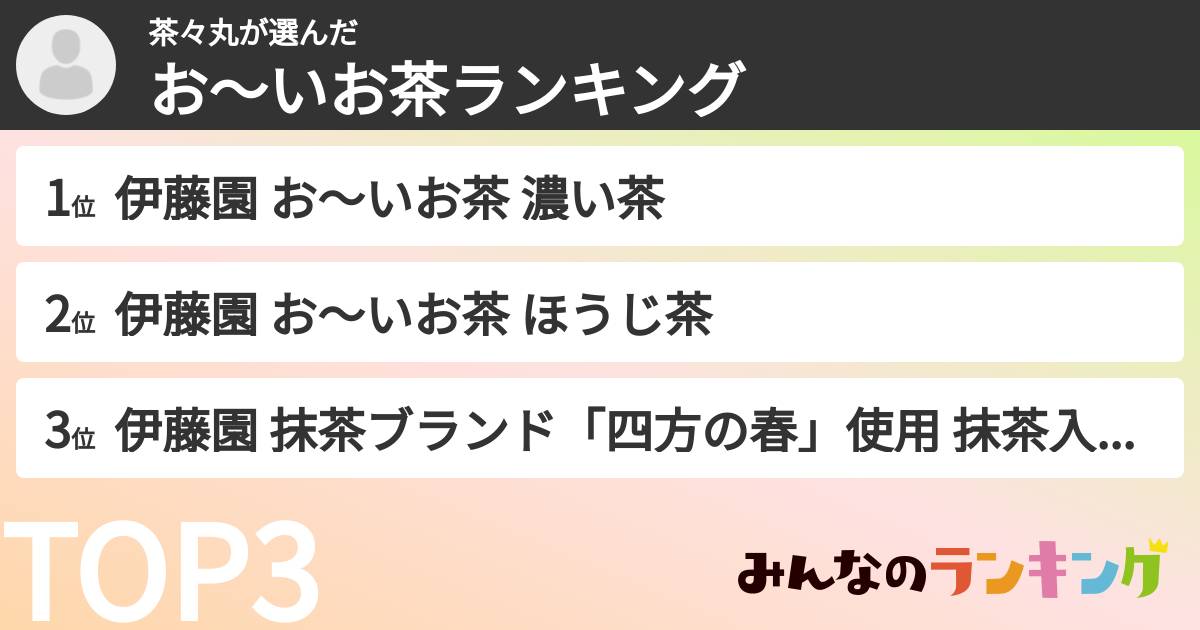 茶々丸さんの「お~いお茶ランキング」