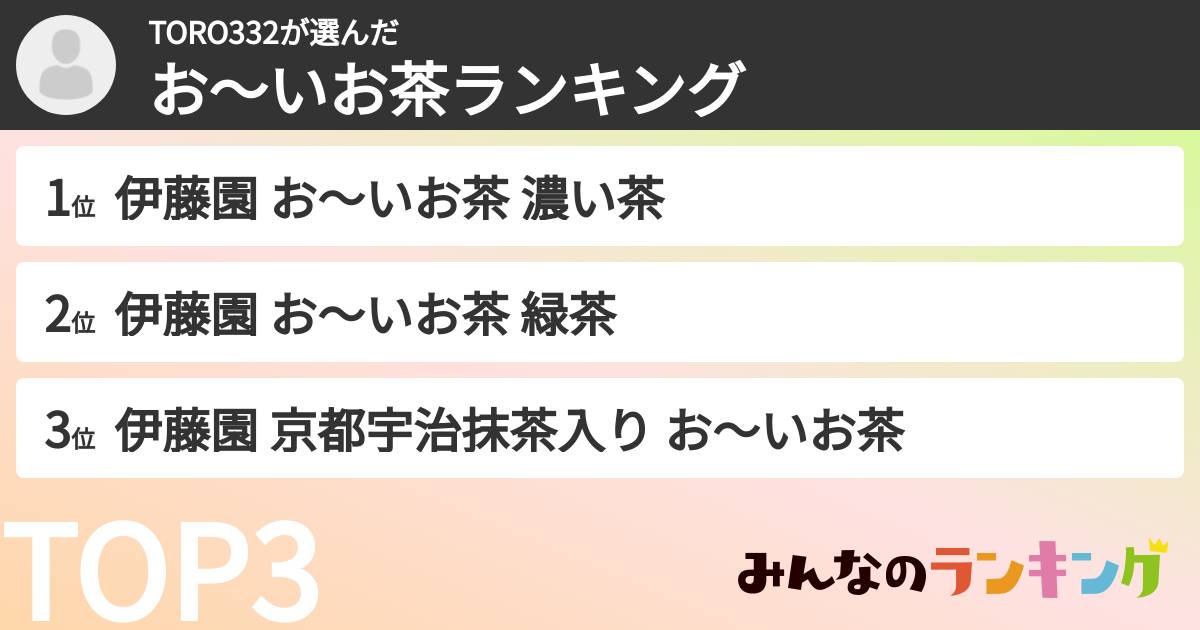 TORO332さんの「お～いお茶ランキング」