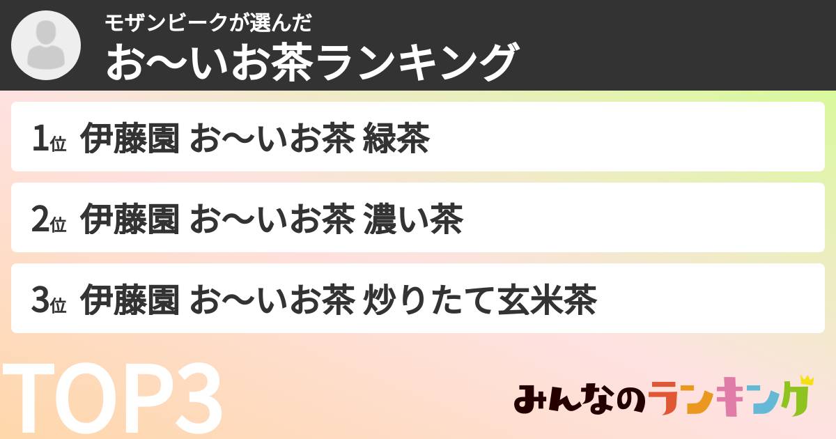 モザンビークさんの「お～いお茶ランキング」