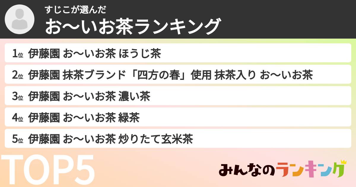 すじこさんの「お～いお茶ランキング」