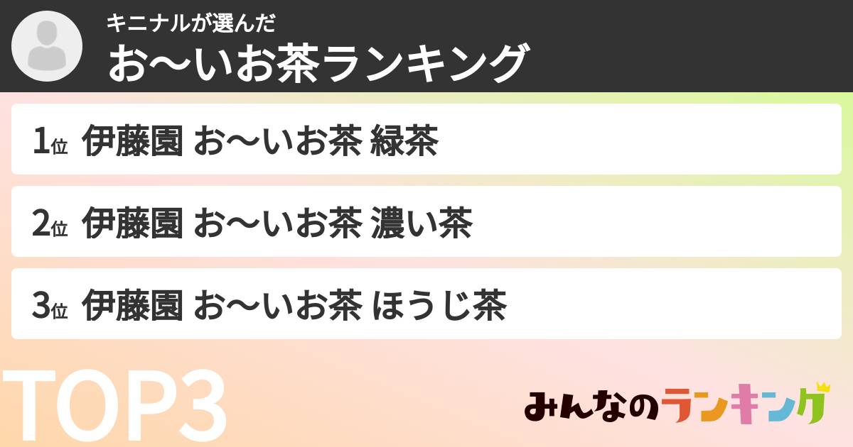 キニナルさんの「お～いお茶ランキング」