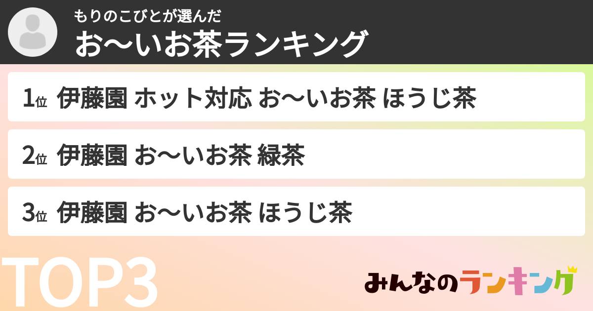もりのこびとさんの「お～いお茶ランキング」