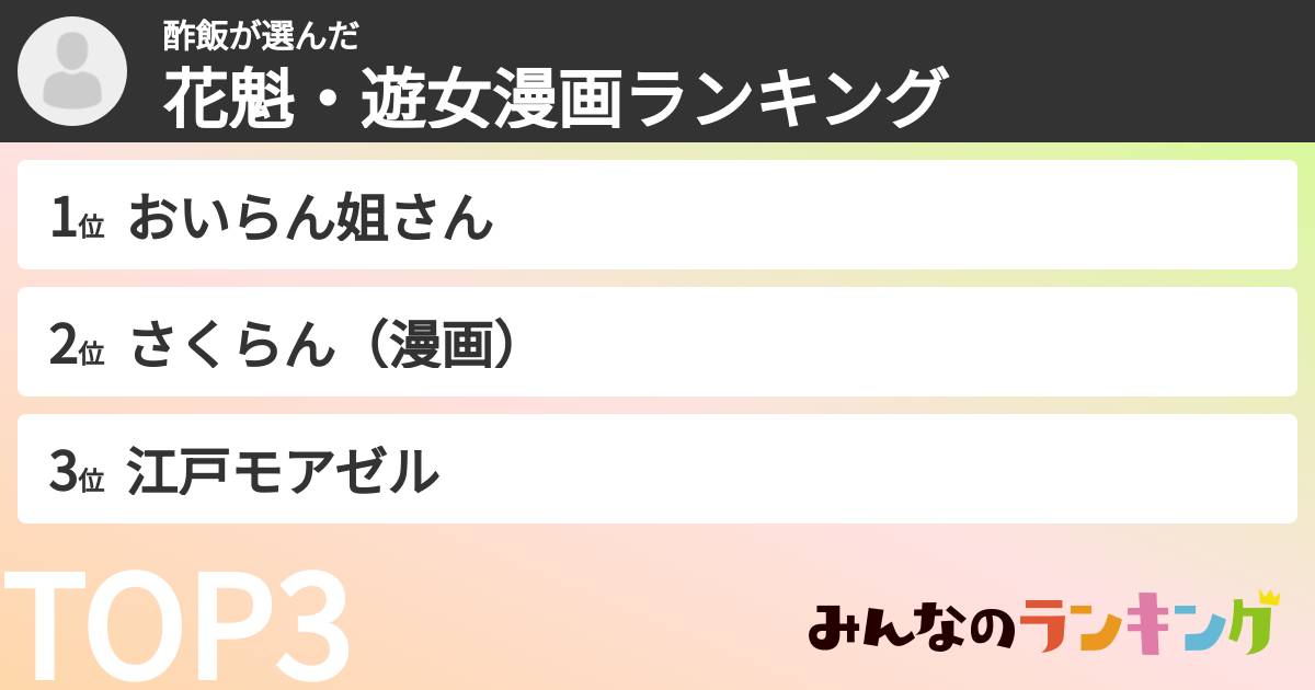 酢飯さんの「花魁・遊女漫画ランキング」