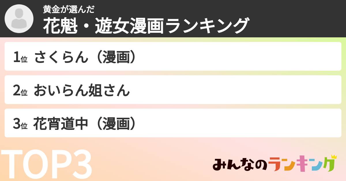 黄金さんの「花魁・遊女漫画ランキング」