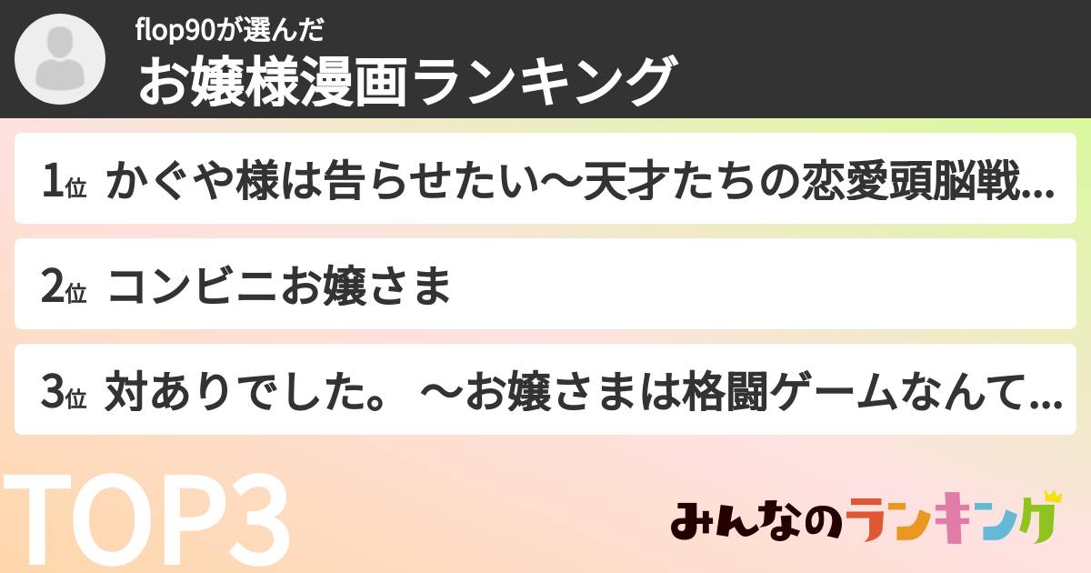 flop90さんの「お嬢様漫画ランキング」