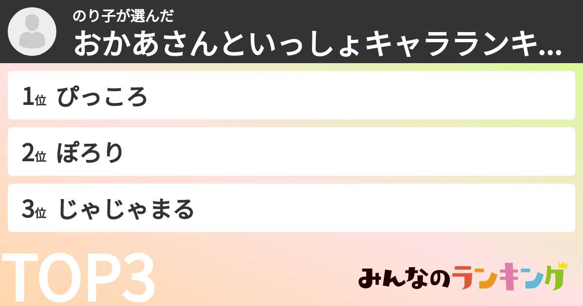 のり子さんの「おかあさんといっしょキャラランキング」