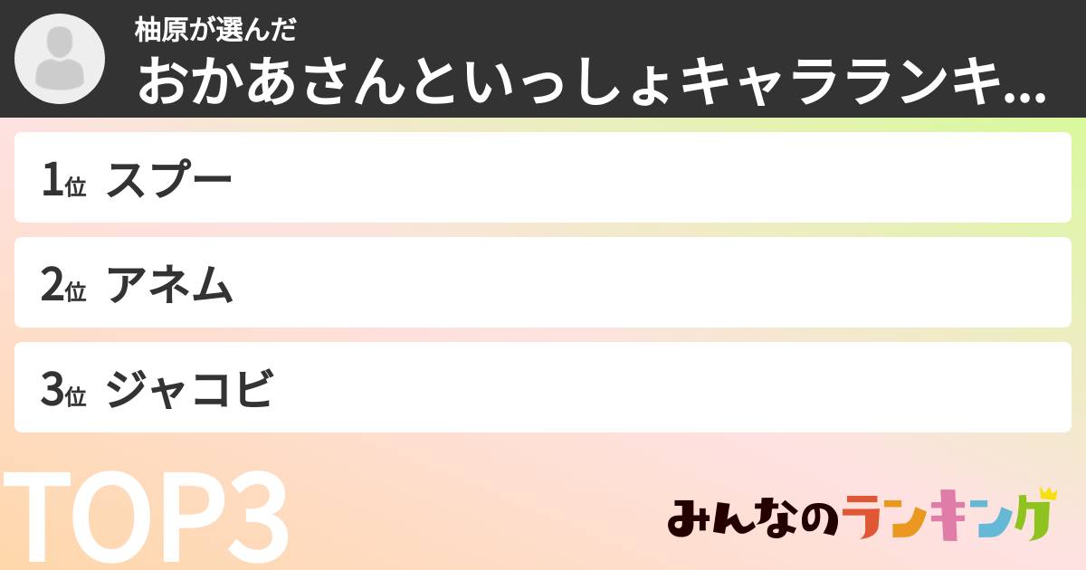 柚原さんの「おかあさんといっしょキャラランキング」