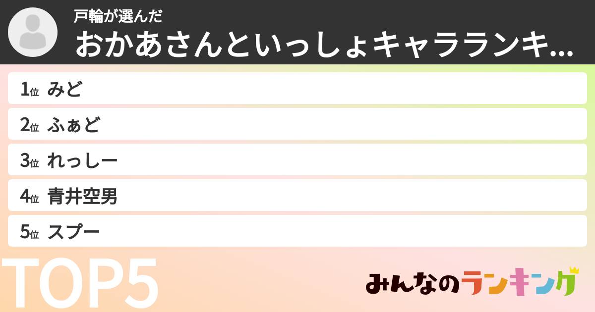 戸輪さんの「おかあさんといっしょキャラランキング」