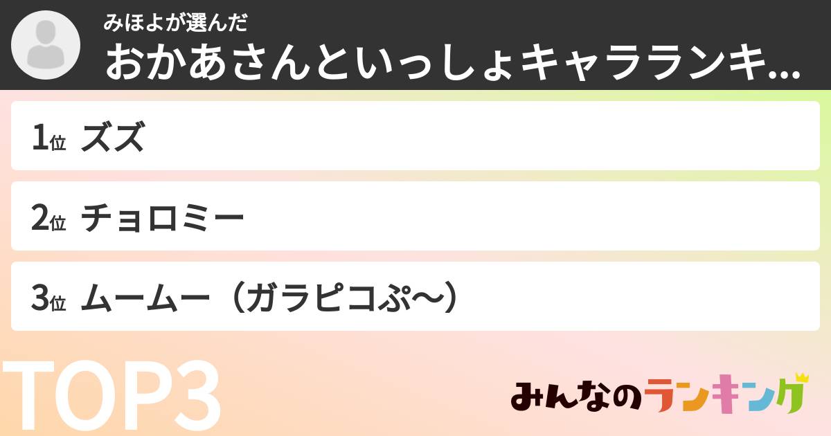 みほよさんの「おかあさんといっしょキャラランキング」