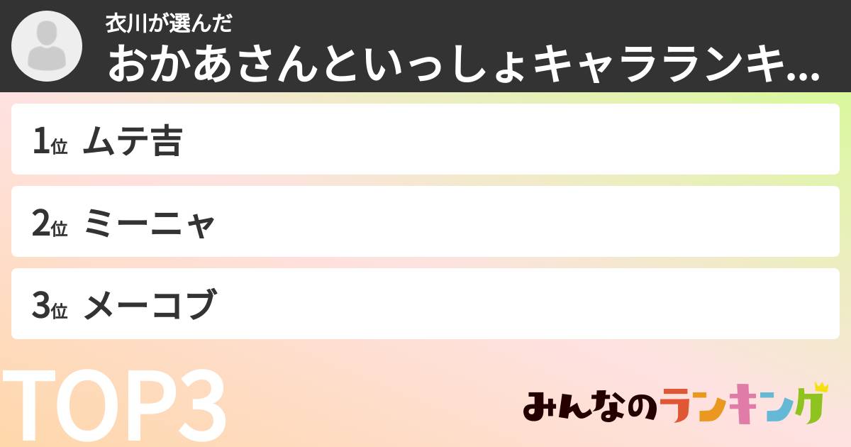 衣川さんの「おかあさんといっしょキャラランキング」