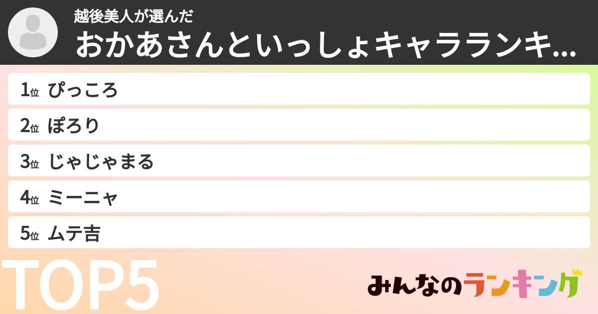 越後美人さんの「おかあさんといっしょキャラランキング」