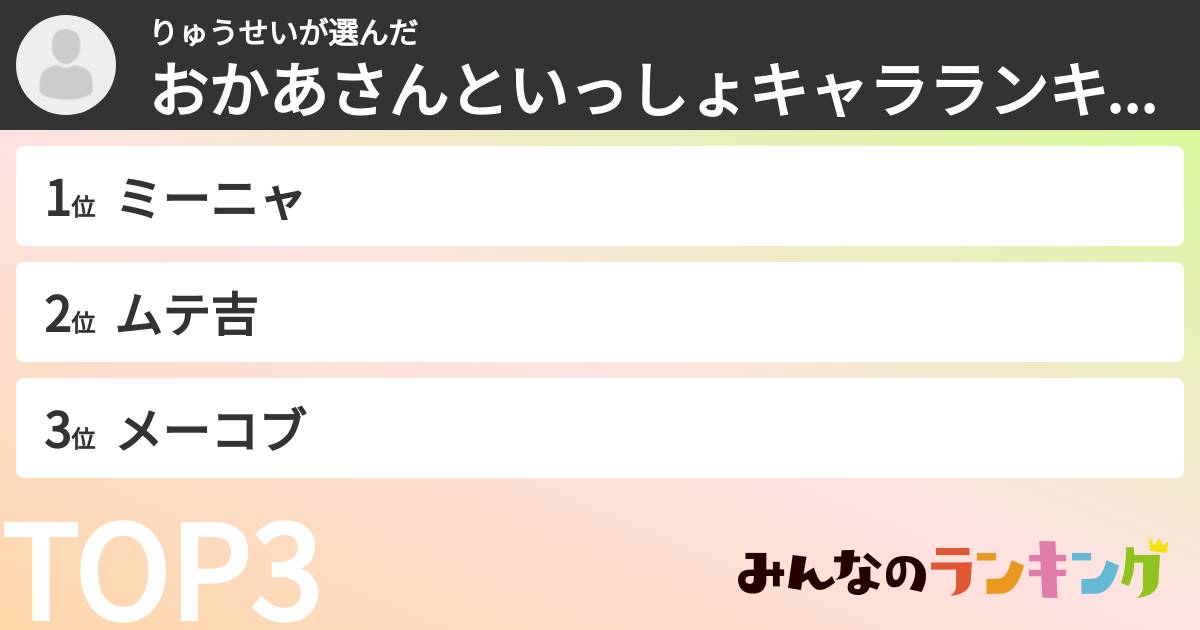 りゅうせいさんの「おかあさんといっしょキャラランキング」