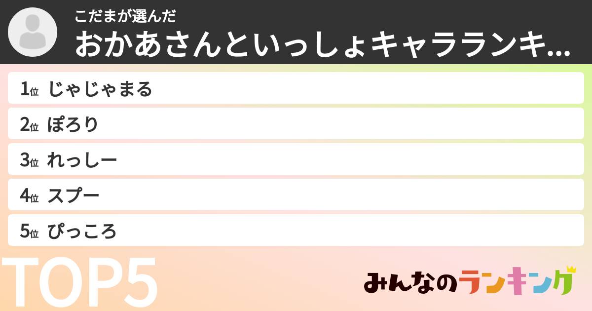 こだまさんの「おかあさんといっしょキャラランキング」