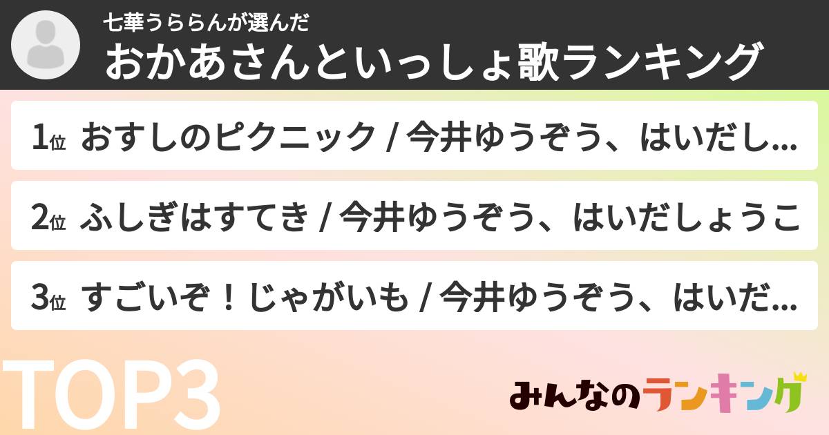 七華うららんさんの「おかあさんといっしょ歌ランキング」
