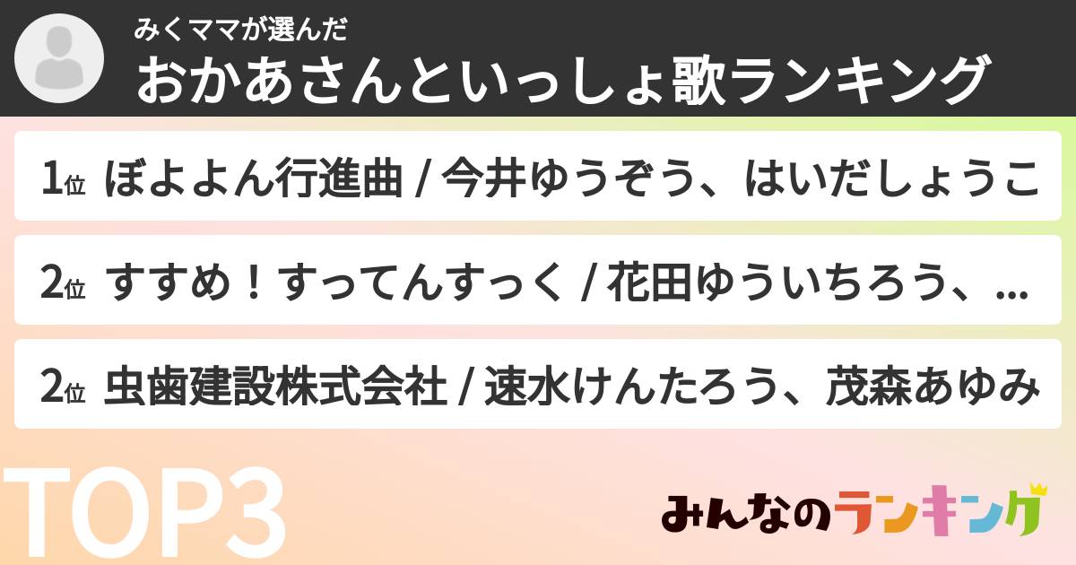 みくママさんの「おかあさんといっしょ歌ランキング」