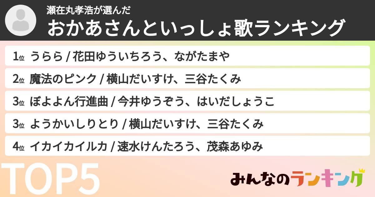 瀬在丸孝浩さんの「おかあさんといっしょ歌ランキング」
