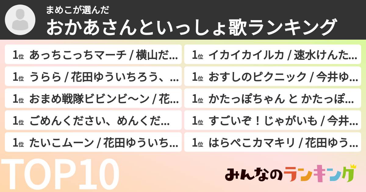 まめこさんの「おかあさんといっしょ歌ランキング」