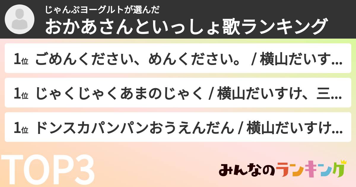 じゃんぷヨーグルトさんの「おかあさんといっしょ歌ランキング」
