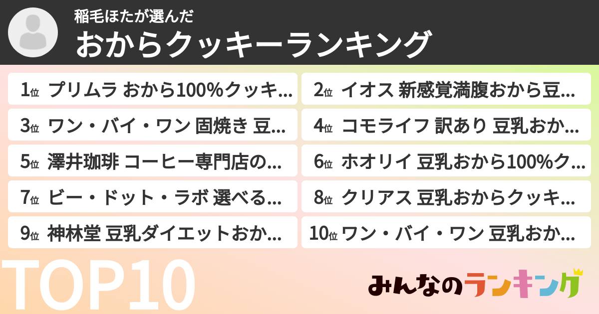 稲毛ほたさんの「おからクッキーランキング」