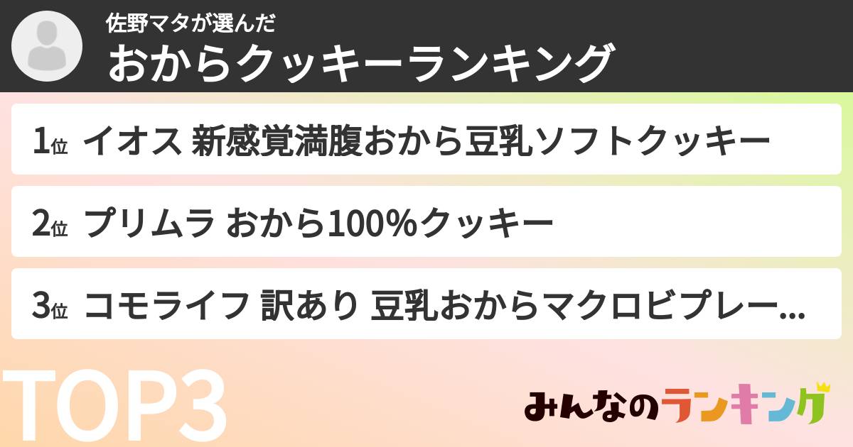 佐野マタさんの「おからクッキーランキング」