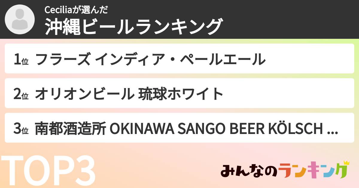 Ceciliaさんの「沖縄ビールランキング」