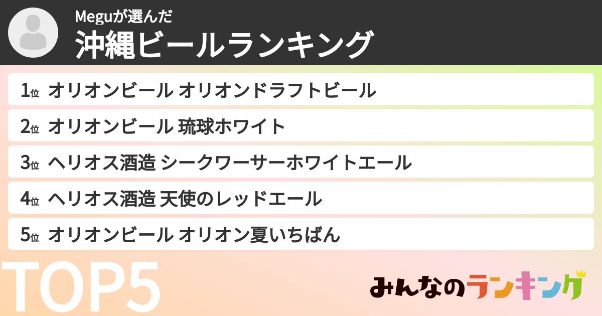Meguさんの「沖縄ビールランキング」