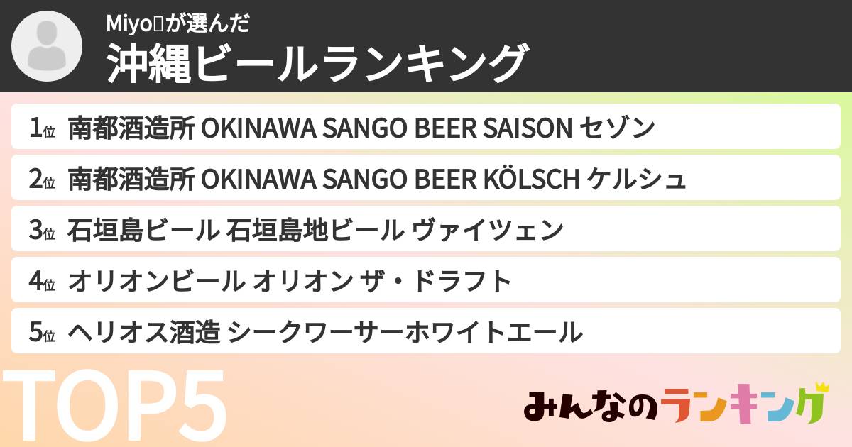Miyo💙さんの「沖縄ビールランキング」