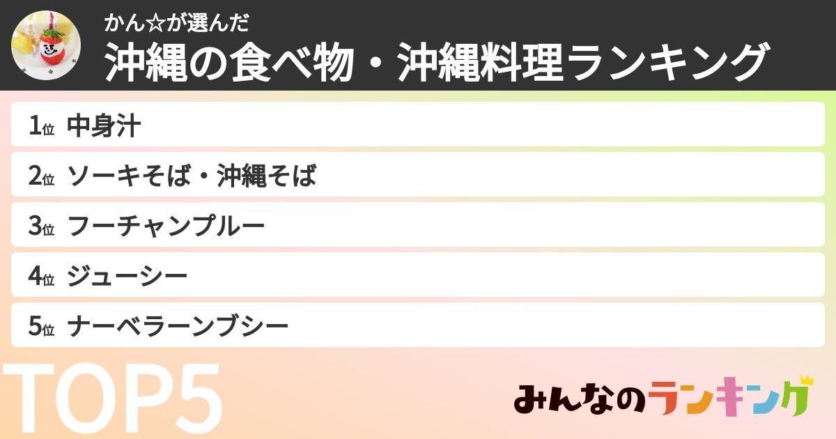 かん☆さんの「沖縄の食べ物・沖縄料理ランキング」