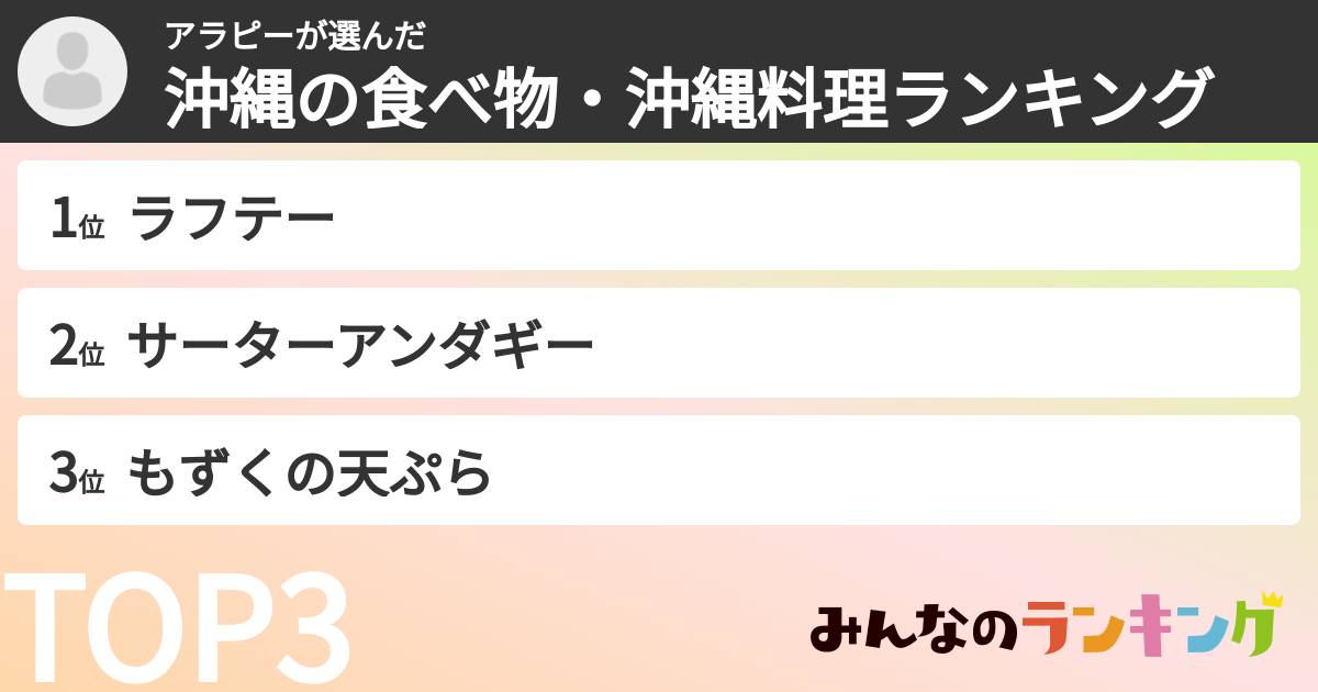 アラピーさんの「沖縄の食べ物・沖縄料理ランキング」