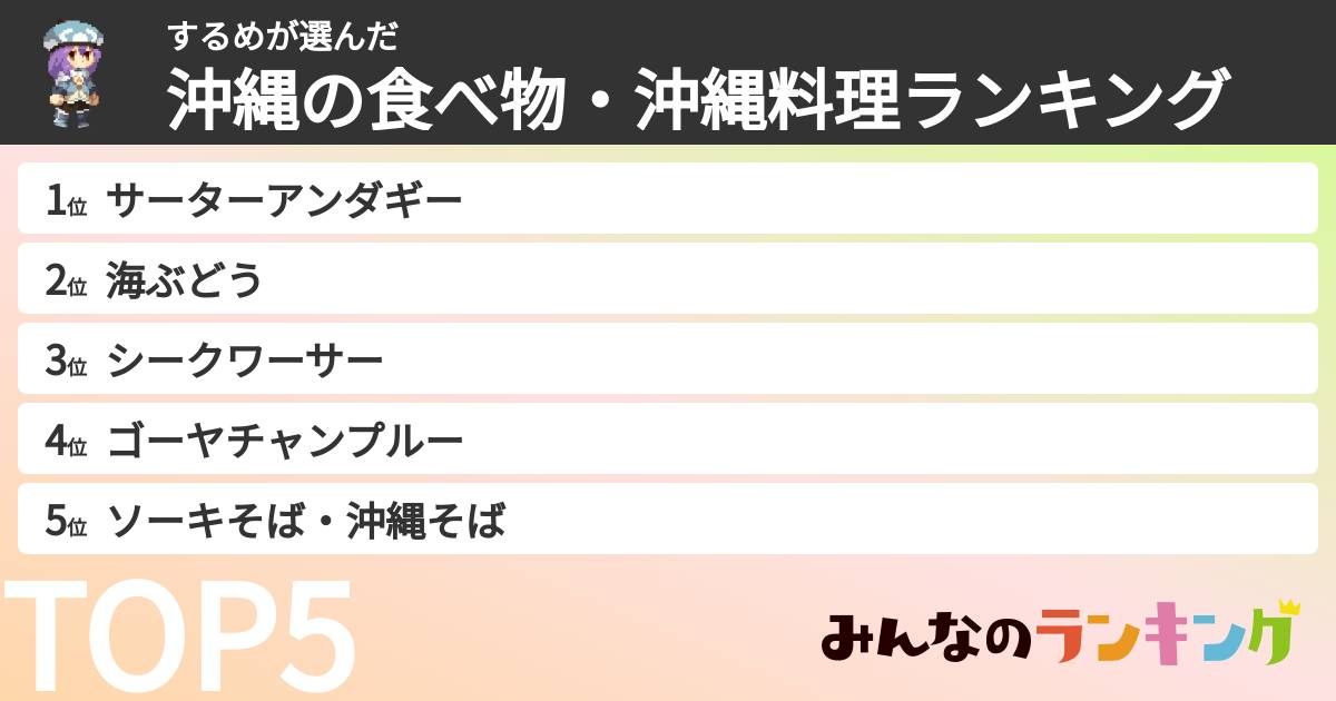 するめさんの「沖縄の食べ物・沖縄料理ランキング」