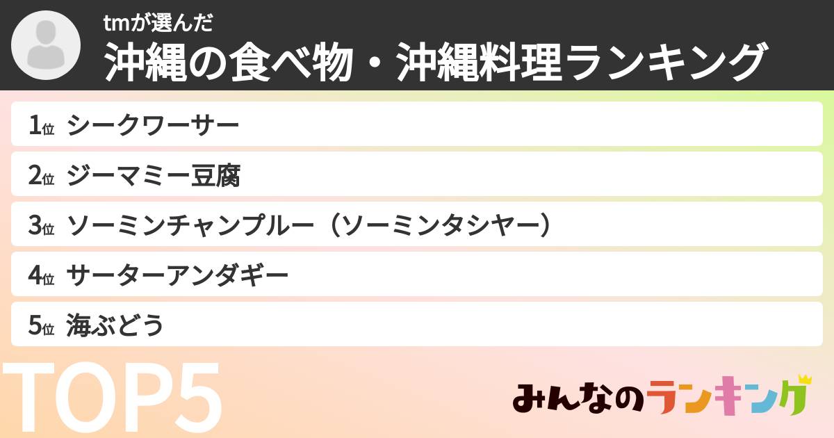 tmさんの「沖縄の食べ物・沖縄料理ランキング」