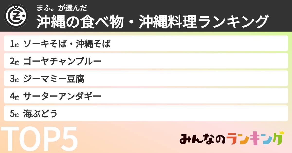 まふ。さんの「沖縄の食べ物・沖縄料理ランキング」