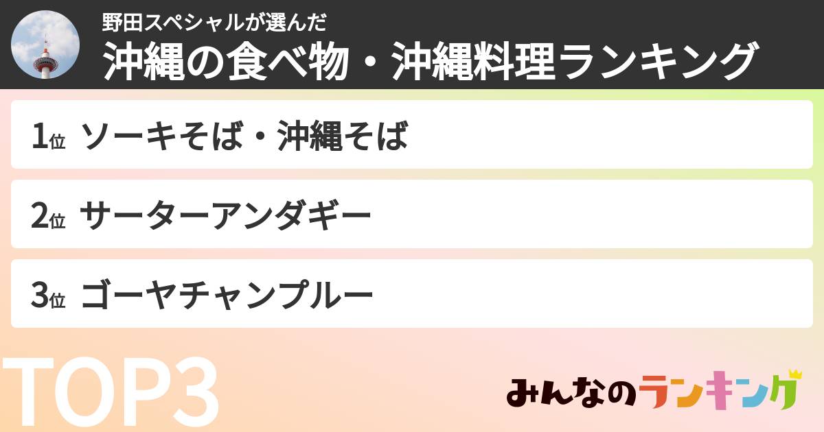 野田スペシャルさんの「沖縄の食べ物・沖縄料理ランキング」