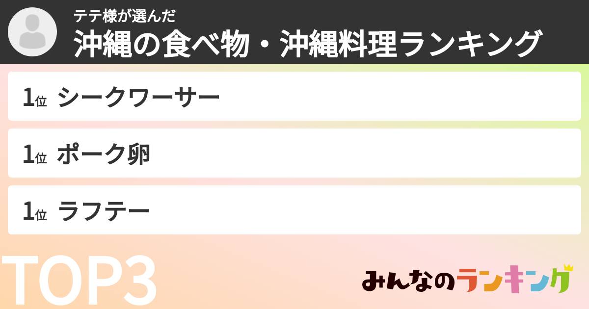 テテ様さんの「沖縄の食べ物・沖縄料理ランキング」