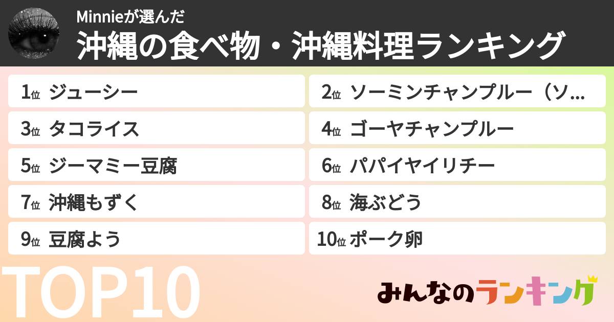 Minnieさんの「沖縄の食べ物・沖縄料理ランキング」