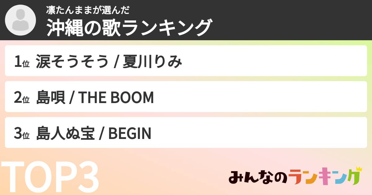 凛たんままさんの「沖縄の歌ランキング」